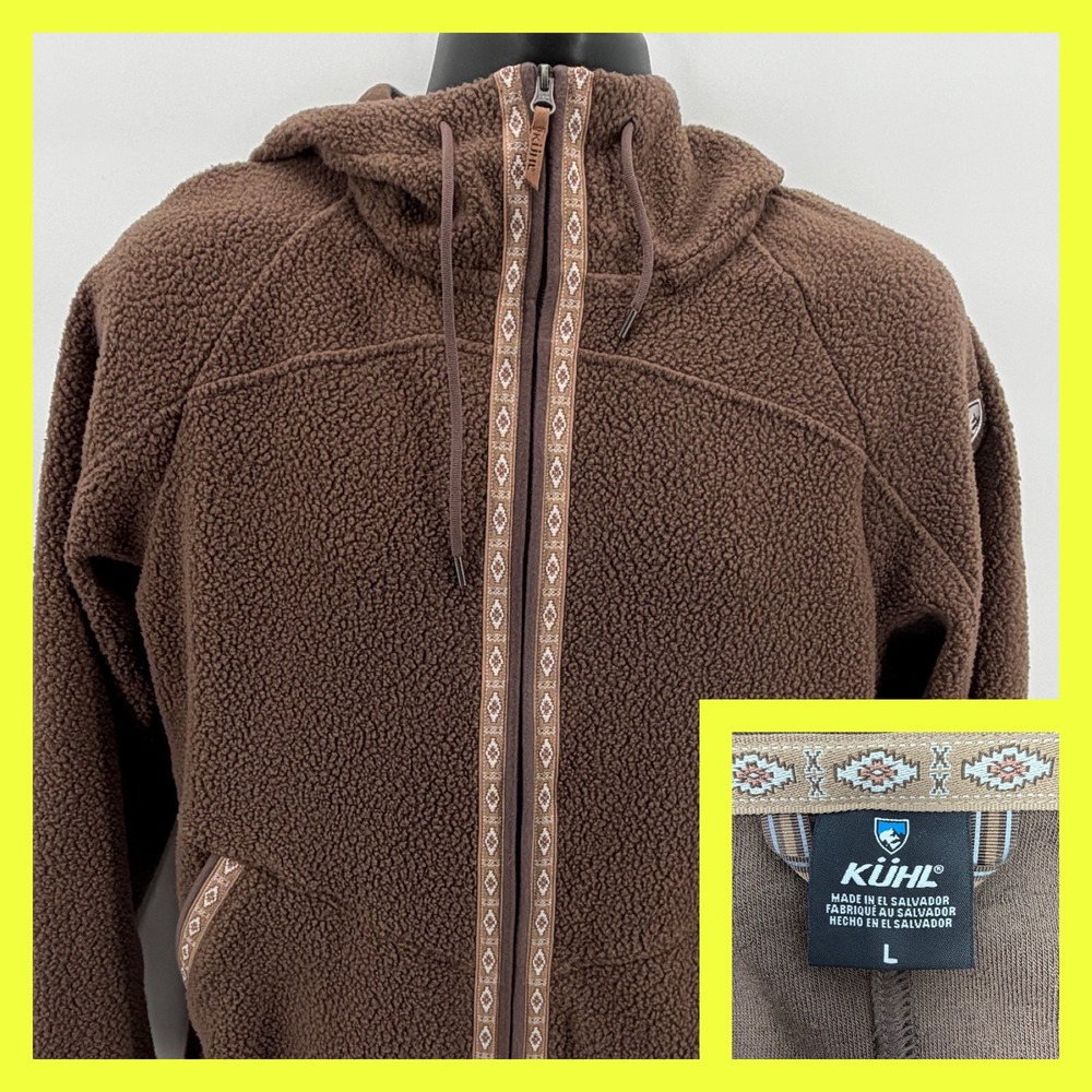 KÜHL Hygge Long Women's Fleece Jacket Hooded Sherpa Coffee Brown Size L NWT